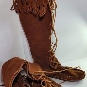 VINTAGE Minnetonka Fringe Lace up Knee High Sz 8